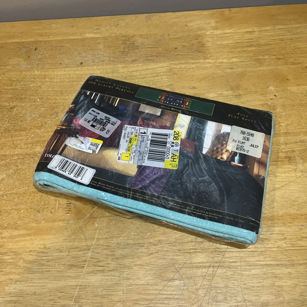Vtg Dan River Full Flat‎ Sheet Turquoise Julep Colours by Alexander Julian